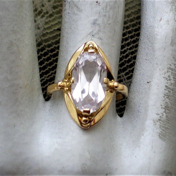 Vintage Russian Russia USSR 18K 750 Yellow Gold Rock Crystal Solitaire RING - Picture 3 of 8